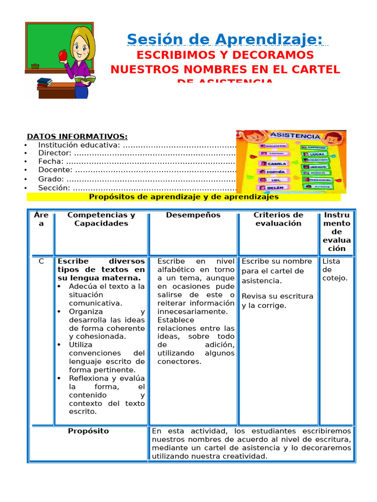 1° Sesión Día 1 Com Escribimos y Decoramos Nuestros Nombres en El ...