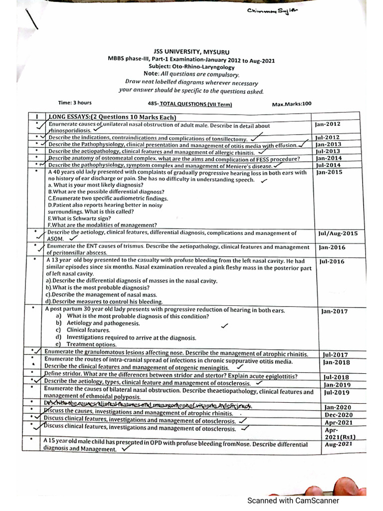 ENT University Papers | PDF