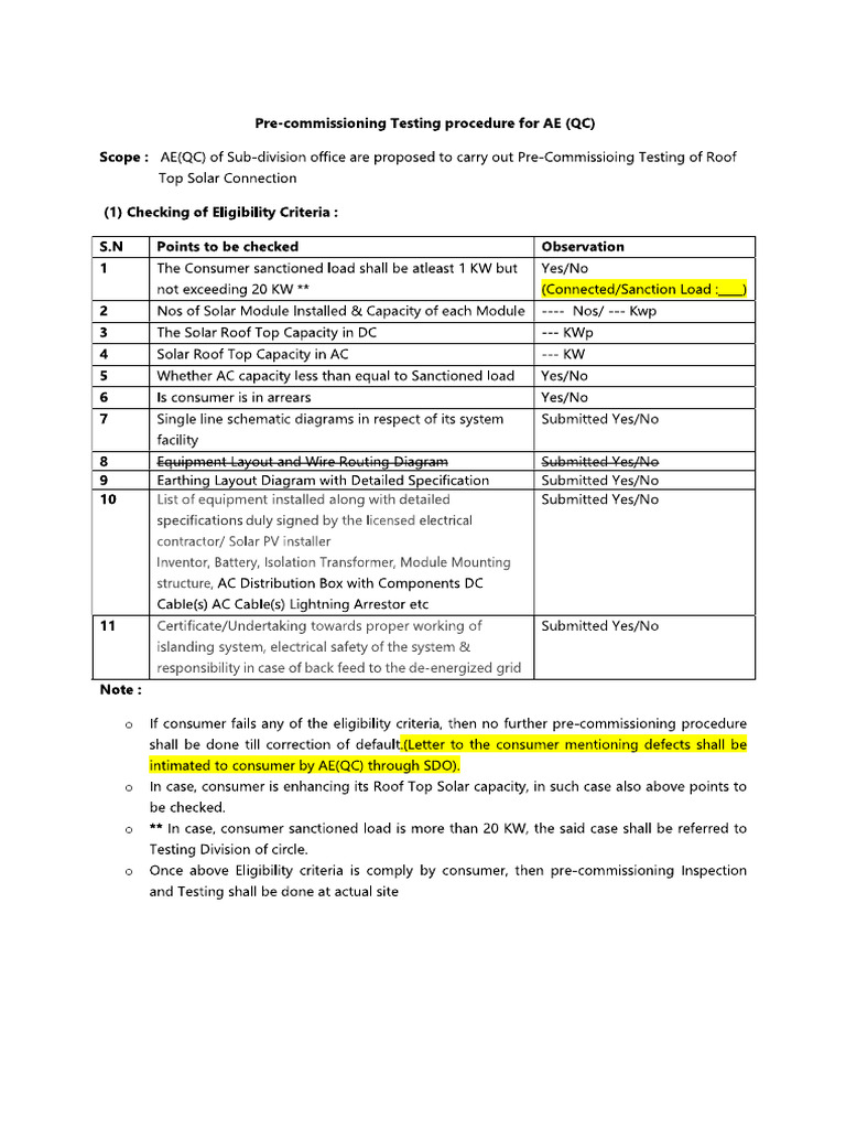 Pre Commissioning Testing Procedure | PDF
