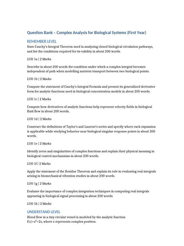 Bio Specific Complex Analysis Question Bank | PDF | Complex Analysis ...