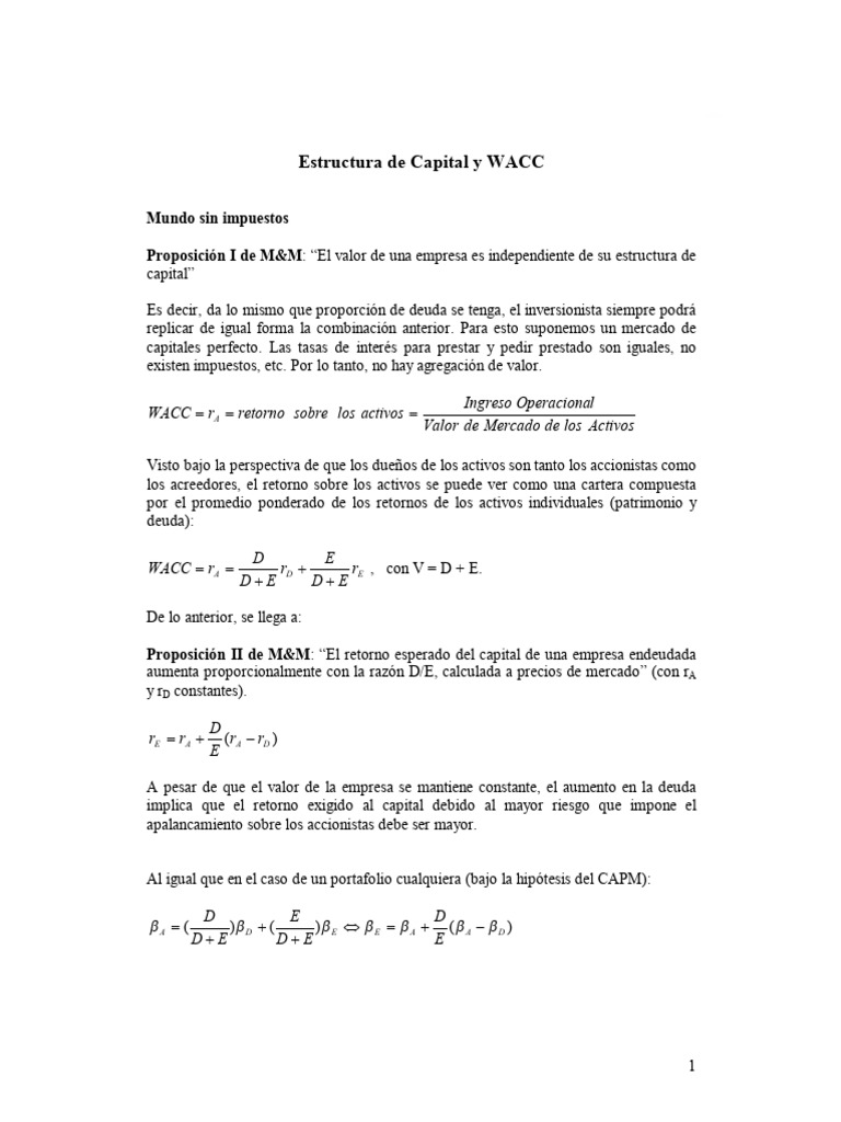 Apunte Estructura de Capital y Costo de Capital (Wacc) | PDF | Deuda ...