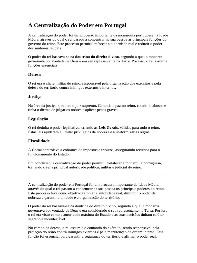A Centralização Do Poder em Portugal | PDF | Monarquia | Estado