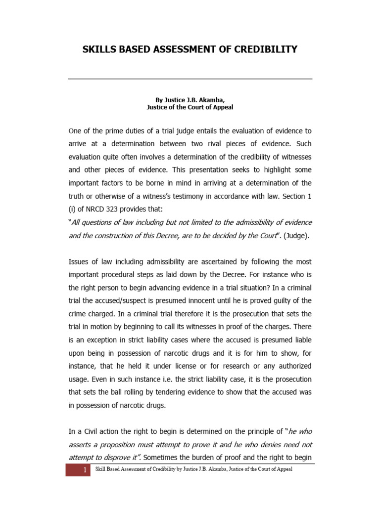Assessment of Credibility - Akamba | PDF | Burden Of Proof (Law ...