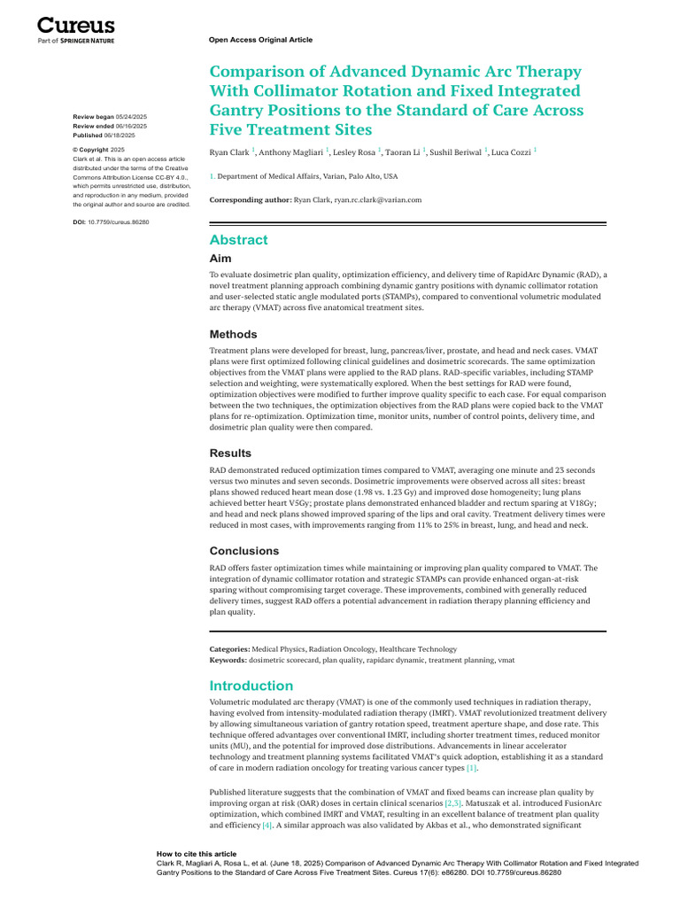 RAD Va VMAT | PDF | Radiation Therapy | Dosimetry