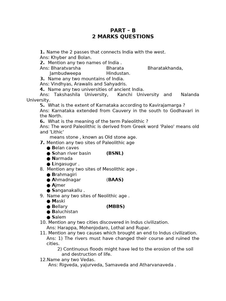 2 Marks Questions With Answers | PDF