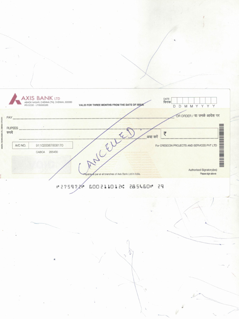 9.Axis Current Account Cancelled Cheque | PDF
