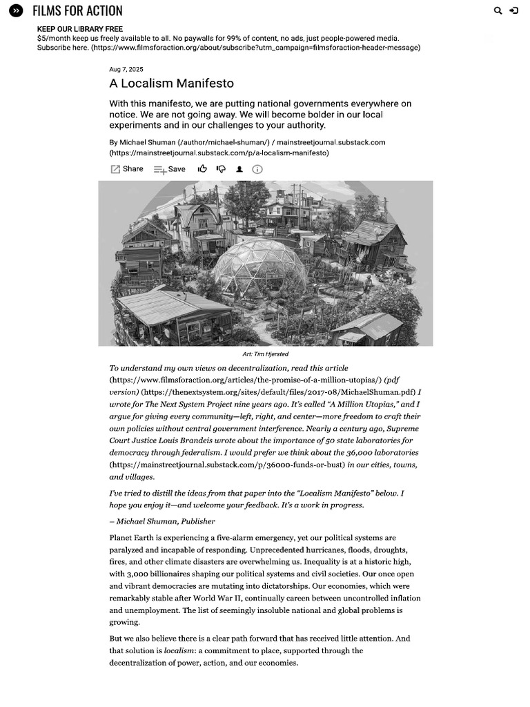 A Localism Manifesto - Michael Shuman | PDF