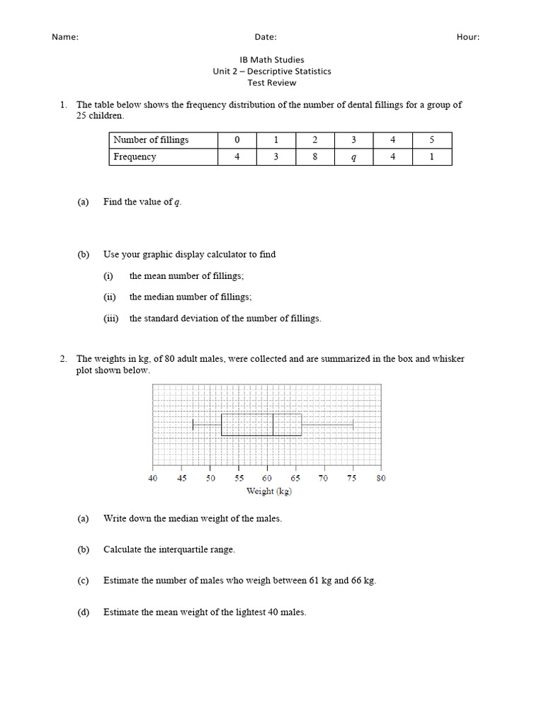 Ibms - Unit 2 Descriptive Statistics Test Review | PDF | Median ...