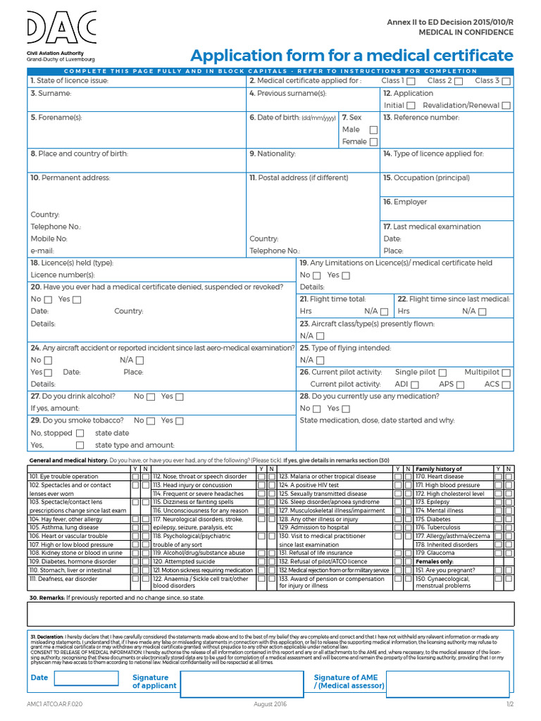 Application Form For A Medical Certificate | PDF | Hypertension | Epilepsy