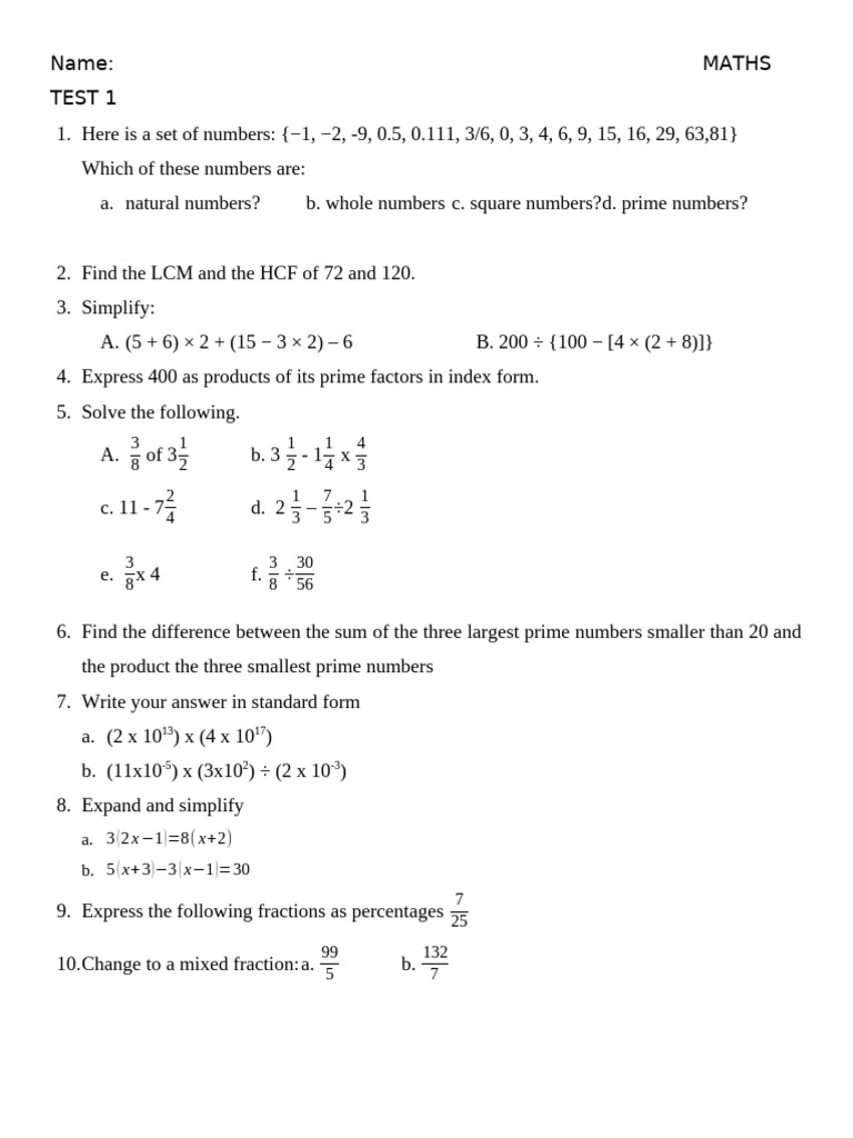 Maths Test | PDF | Number Theory | Chess Openings