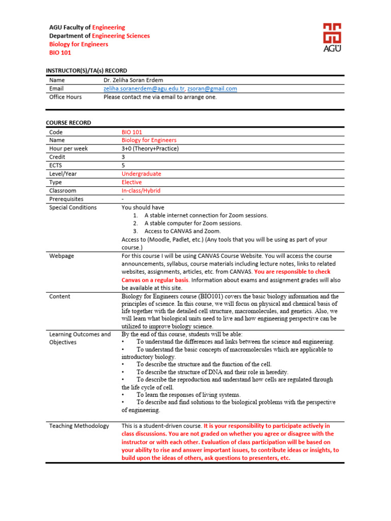 PDF Spring 2025-2026 BIO 101 Syllabus | PDF | Plagiarism | Biology