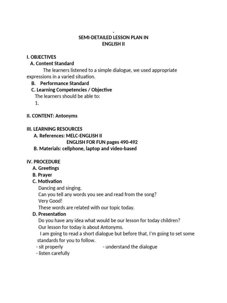 Lesson Plan-ENGLISH 2 | PDF | Learning | Human Communication
