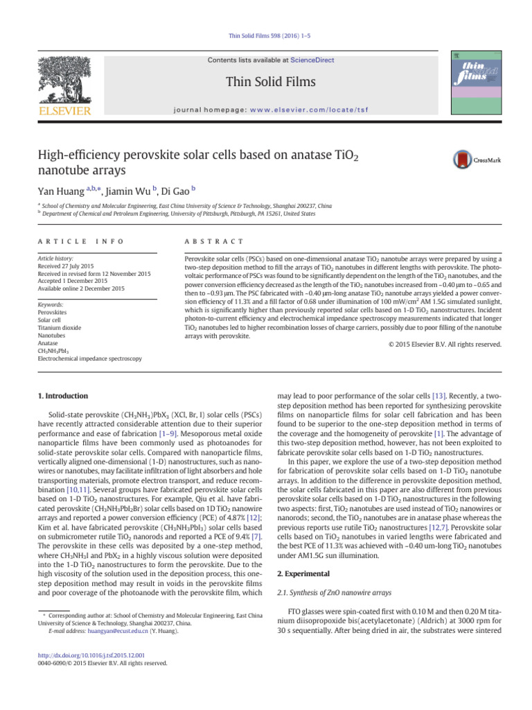 High-Efficiency Perovskite Solar Cells Based On Anatase TiO2 | PDF ...