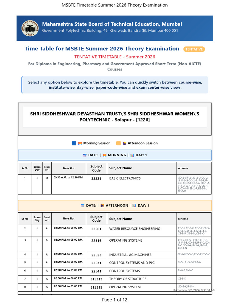 Tentative Timetable Summer 2026 | PDF | Computing | Electrical Engineering
