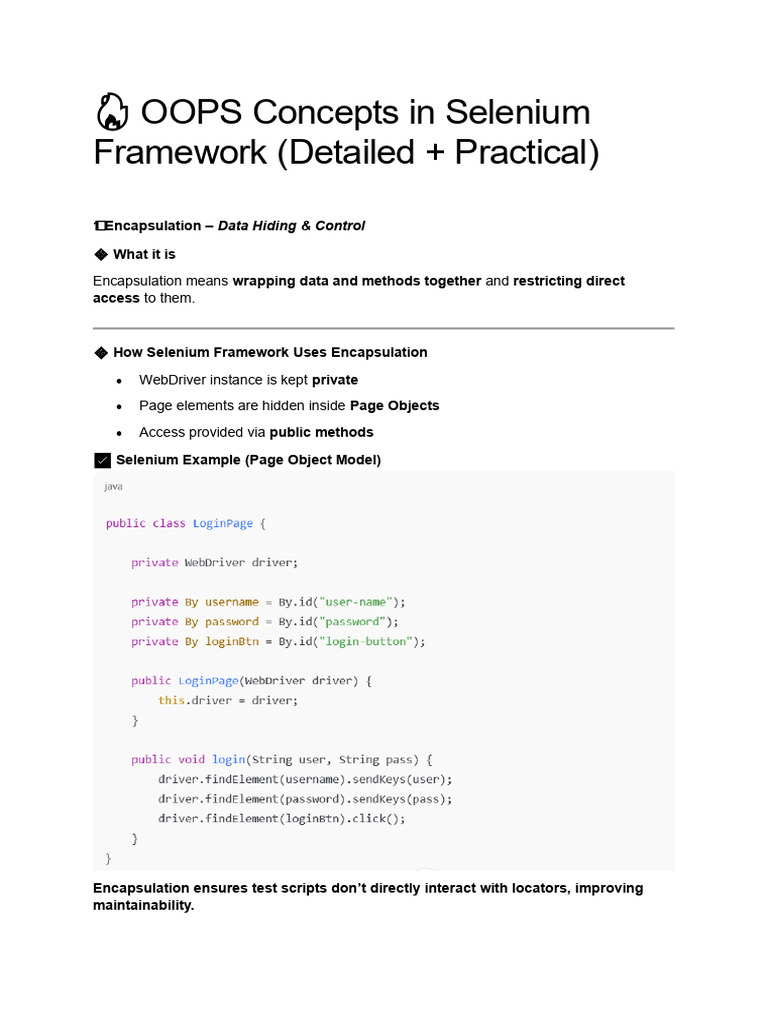 OOPs Concepts in Selenium Framework (Detailed + Practical) | PDF ...