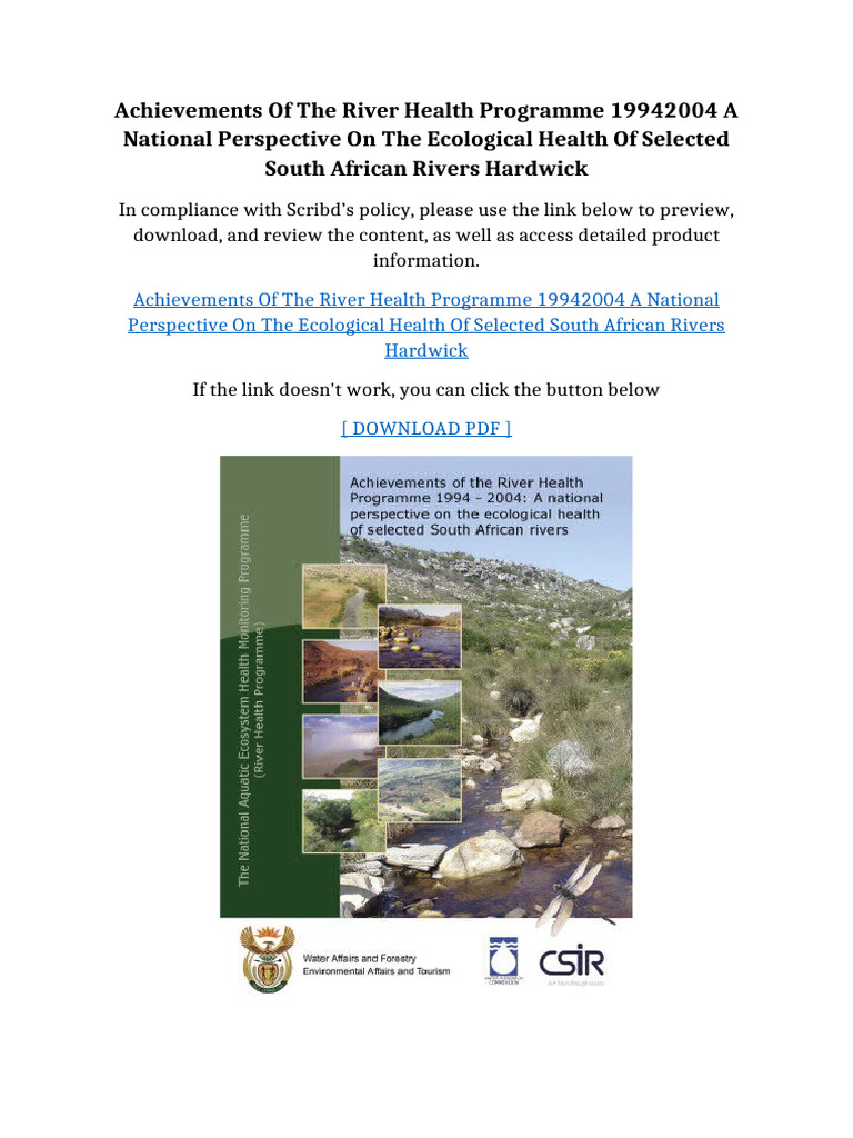 Achievements Of The River Health Programme 19942004 A National ...