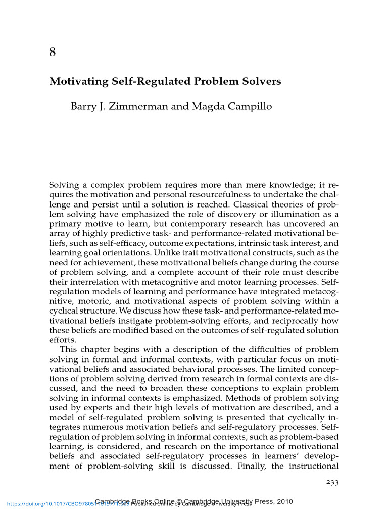Motivating Self Regulated Problem Solvers | PDF | Motivational | Motivation