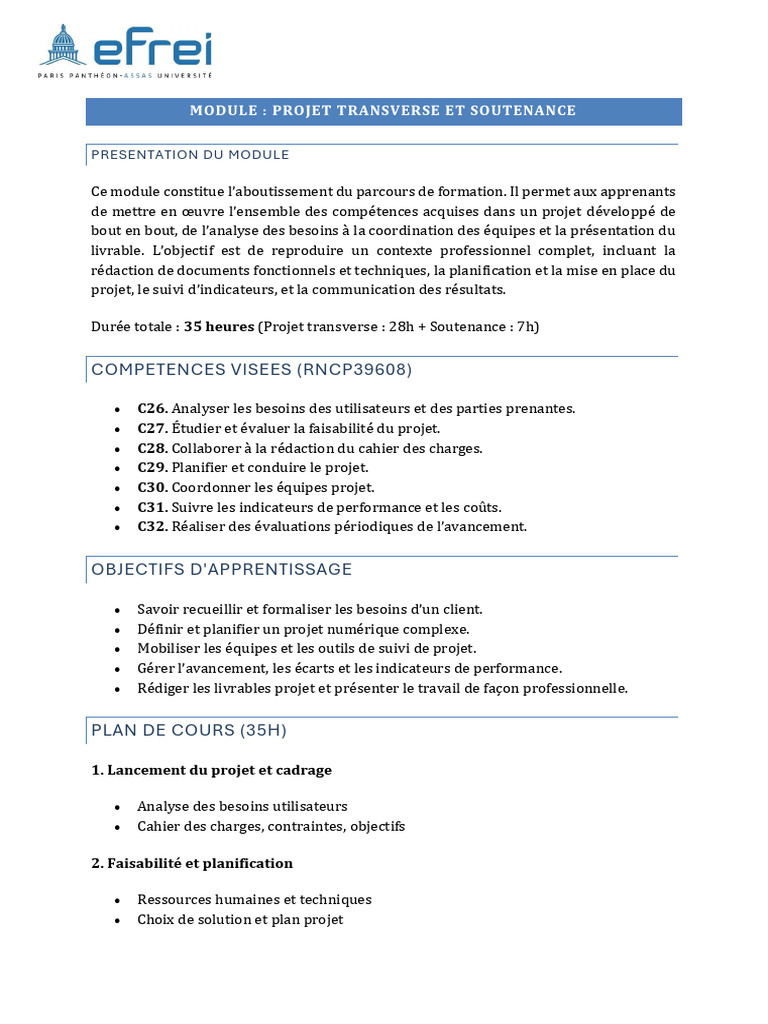 Bloc4 - Syllabus Projet Transverse Et Soutenance | PDF