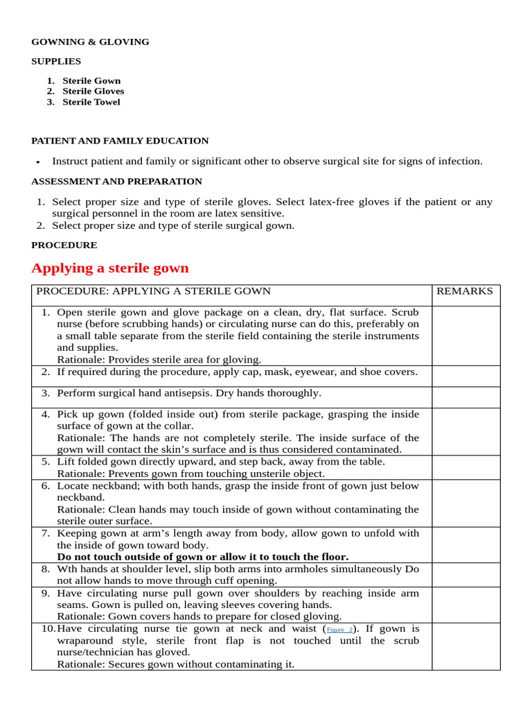 Gowning and Gloving Checklist | PDF | Hand | Glove