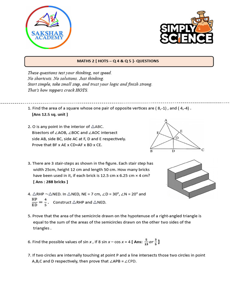 Maths 2 - Hots Questions | PDF | Triangle | Area