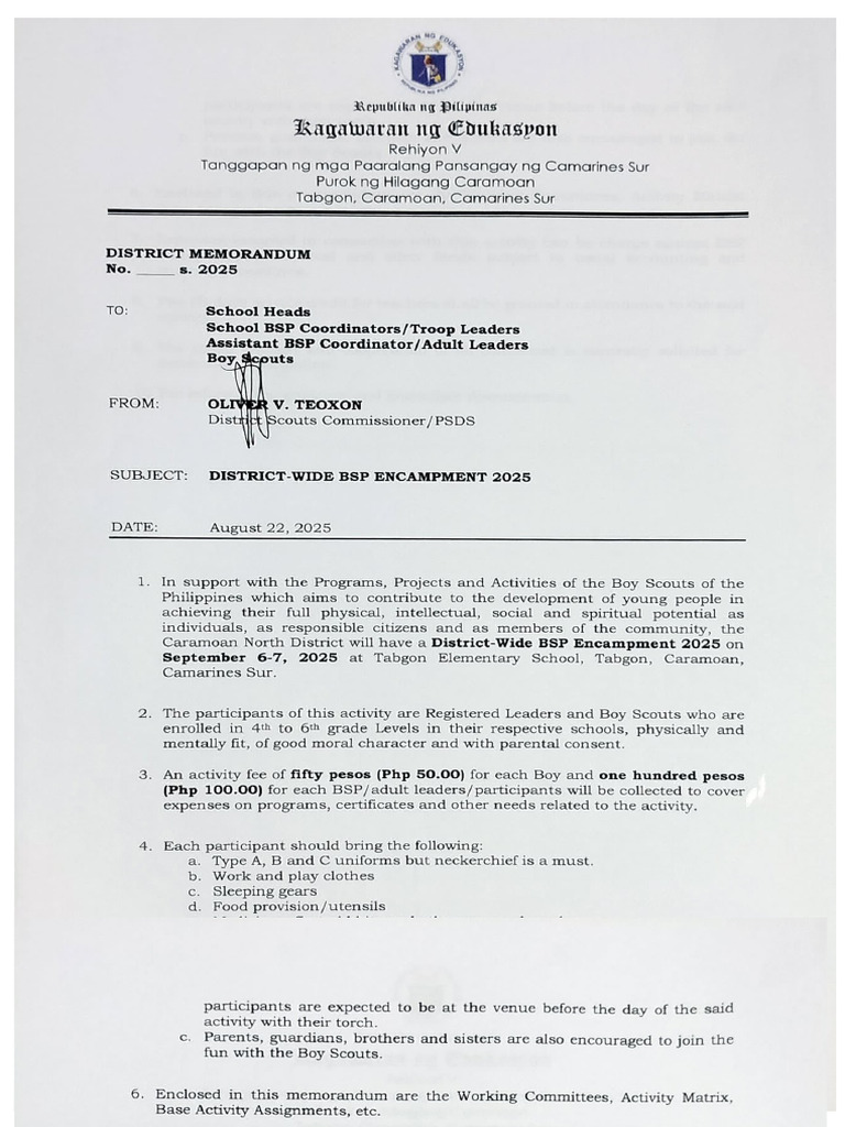 BSP Encampment 2025 Memo | PDF