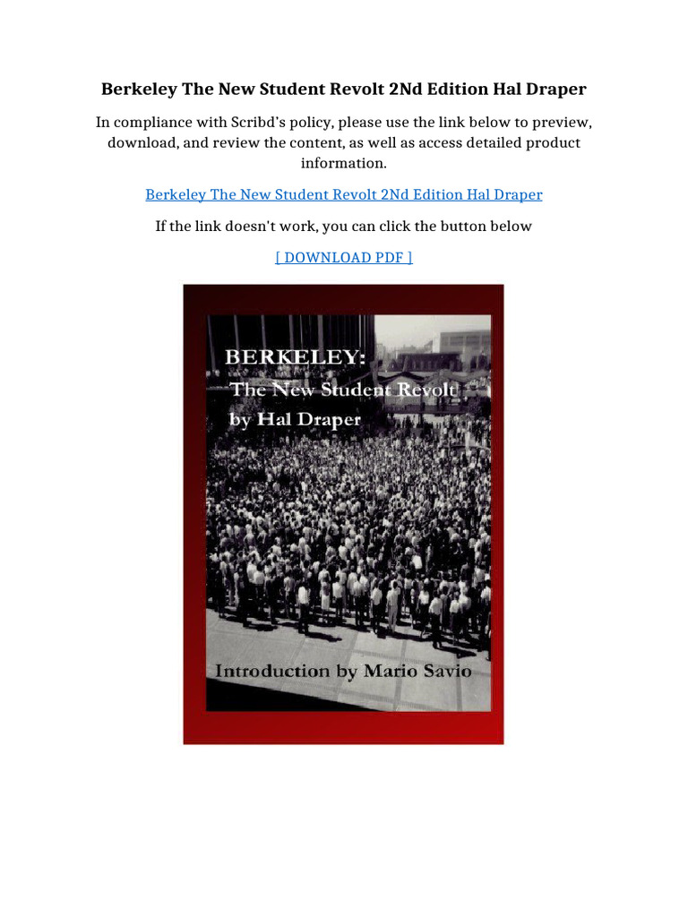 Berkeley The New Student Revolt 2nd Edition Hal Draper | PDF