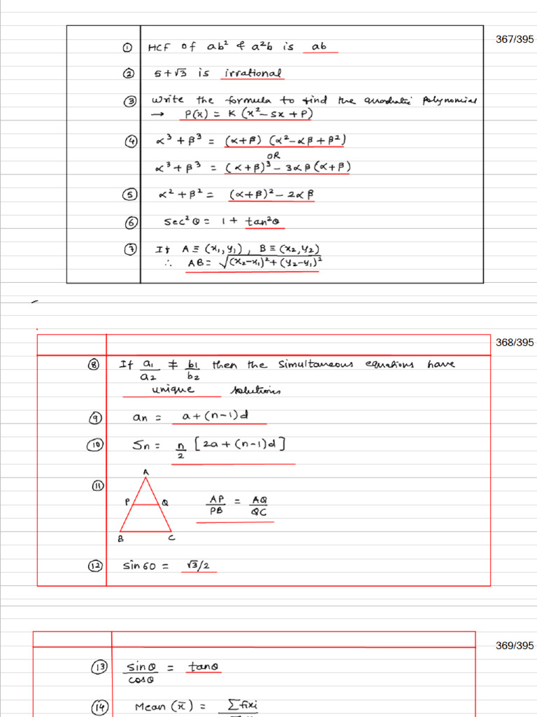 10 Cbse Maths Formulas | PDF