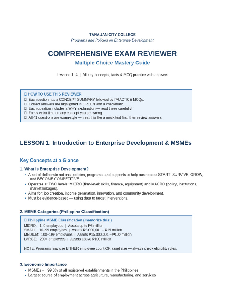Exam Reviewer Lessons 1 To 4 | PDF
