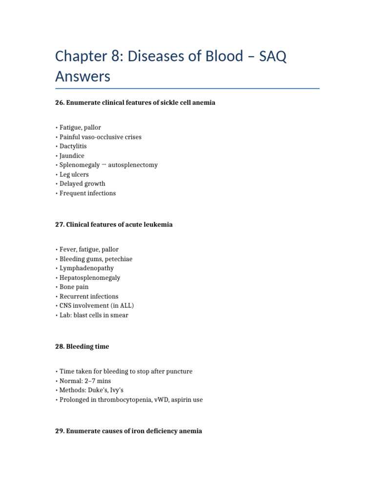 Chapter8_SAQ_Q26_to_Q44 | PDF | Anemia | Hematology