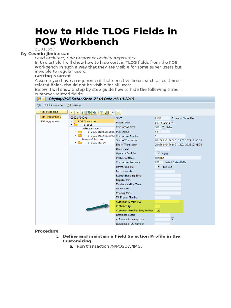 How To Hide TLOG Fields in POS Workbench | PDF | Computing ...