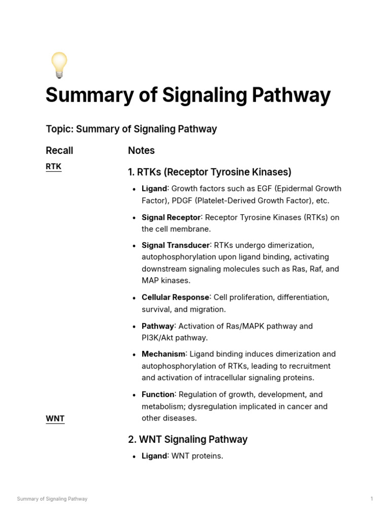 Summary of Signaling Pathway | PDF | Cell Signaling | Signal Transduction