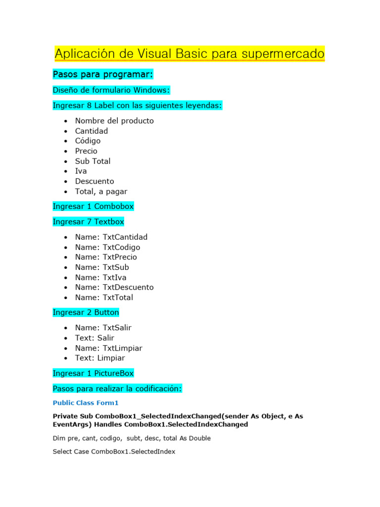 Aplicación de Visual Basic Para Supermercado | PDF
