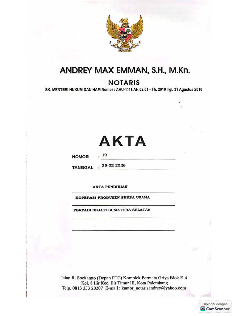 Salinan Akta No. 19 Tgl. 25-02-2026 Akta | PDF