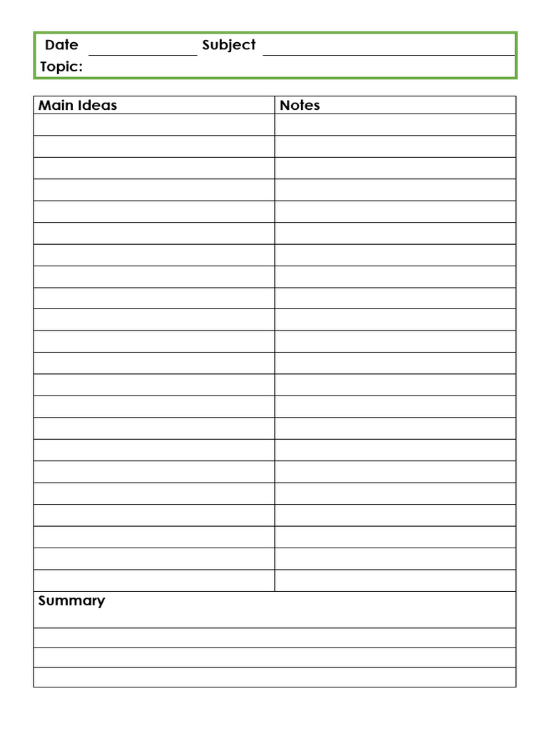 Cornell Notes Color Coded Green | PDF