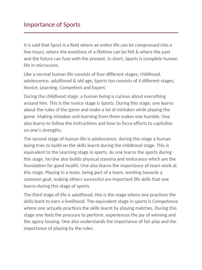 Importance of Sports | PDF