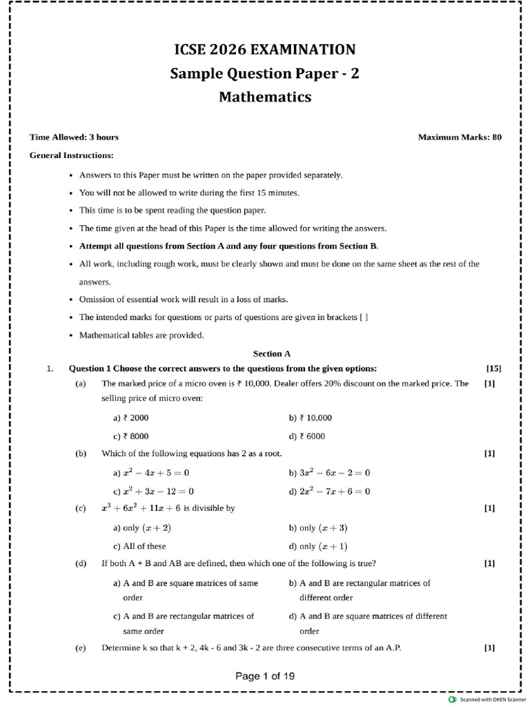Maths Sample QP 2 | PDF