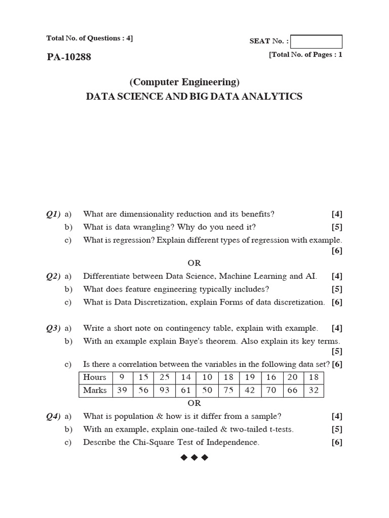 DSBDA Insem PYQ Papers 2022 To 2025 | PDF | Data | Regression Analysis