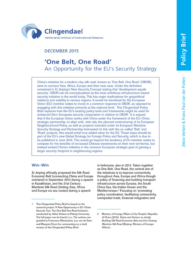 One Belt One Road VdPutten Verlare Clingendael Policy Brief 2015 | PDF ...