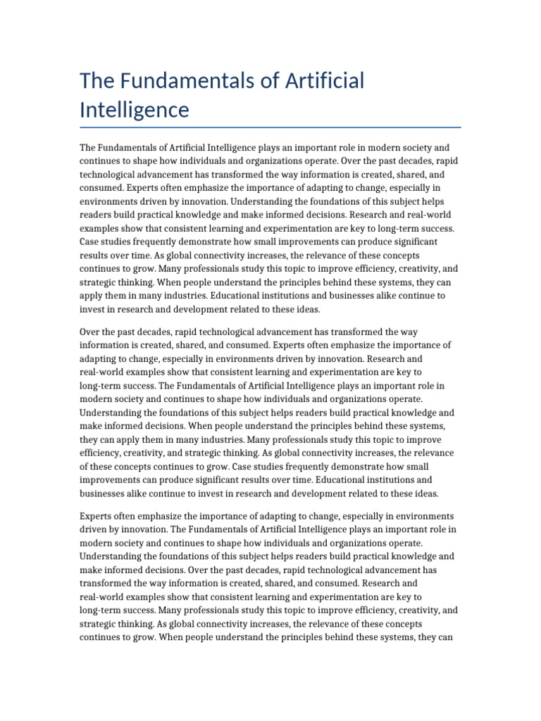 The Fundamentals of Artificial Intelligence | PDF | Creativity | Innovation