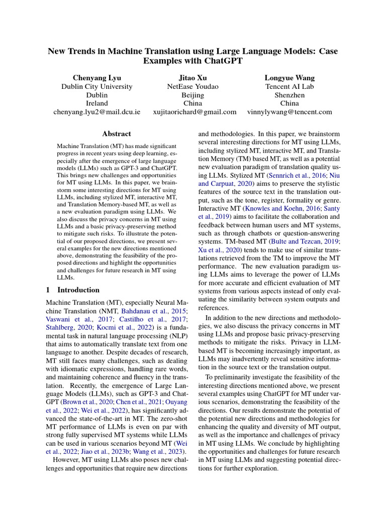 New Trends in Machine Translation Using LLMs | PDF