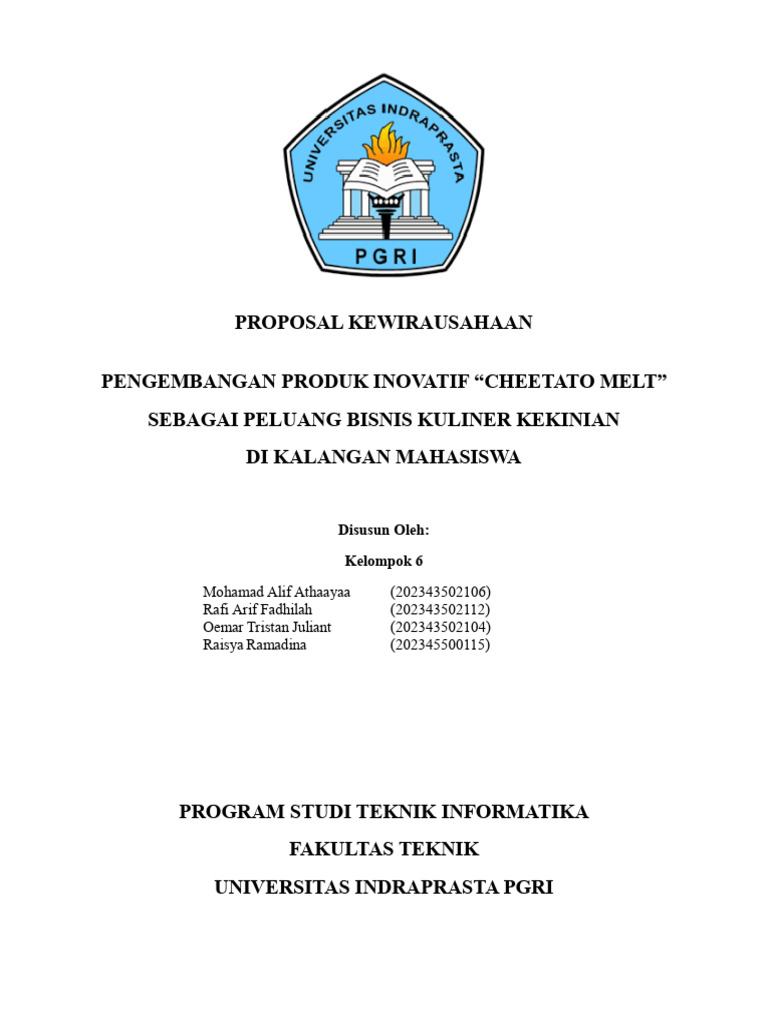 Proposal Kewirausahaan 2025 (CheeTato Melt) | PDF