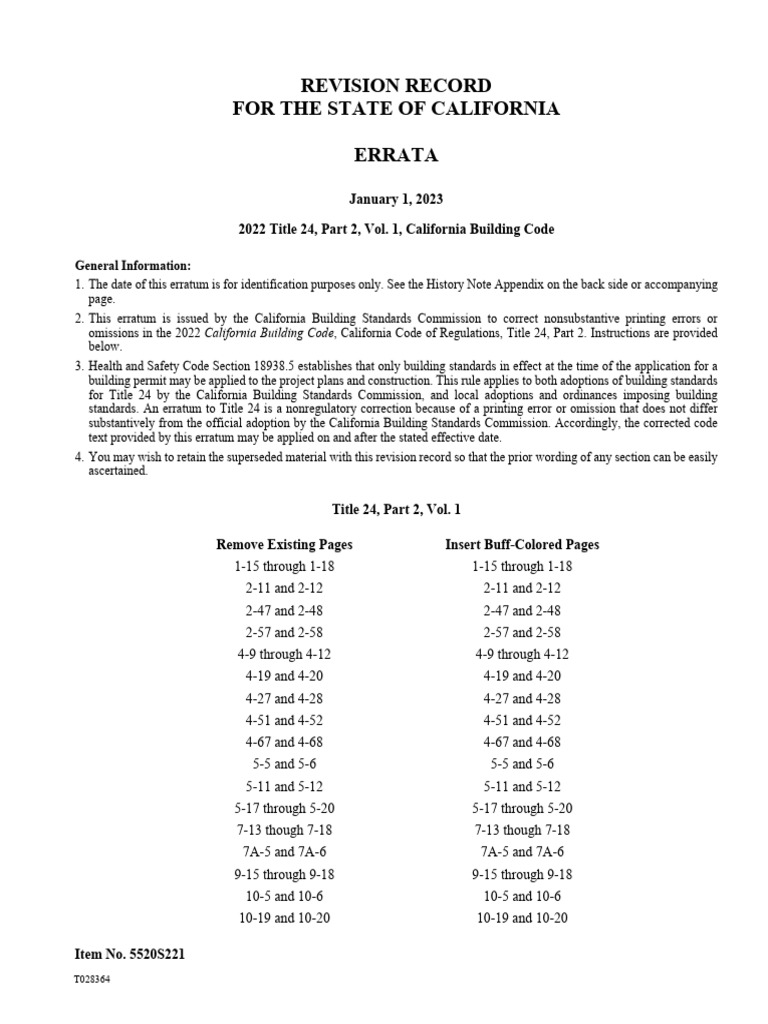2022 California Building Code Part 2 Vol 1 Errata Eff. January 2023 ...