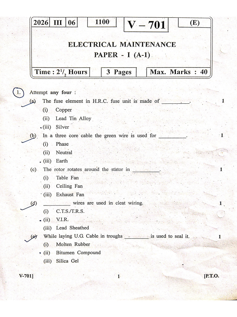 Electrical Maintainance (Paper 1 - 06032026) | PDF