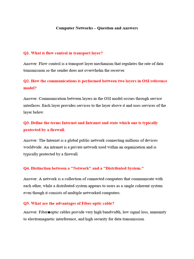 Computer Networks – Question and Answers | PDF | Computer Network ...