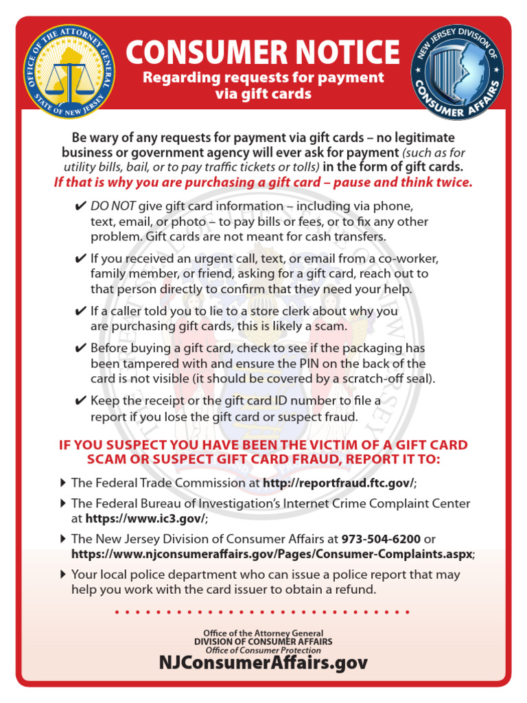 DCA Model Notice Gift Card Warning | PDF