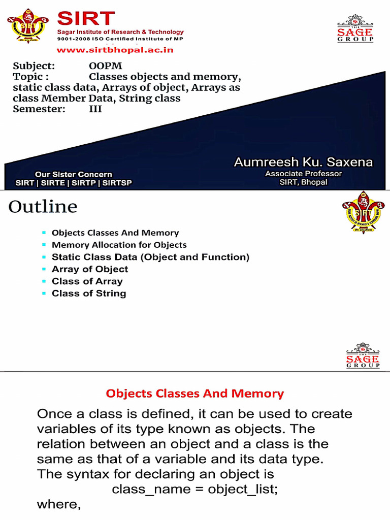 OOP Lecture 3 (Classes Objects and Memory) | PDF