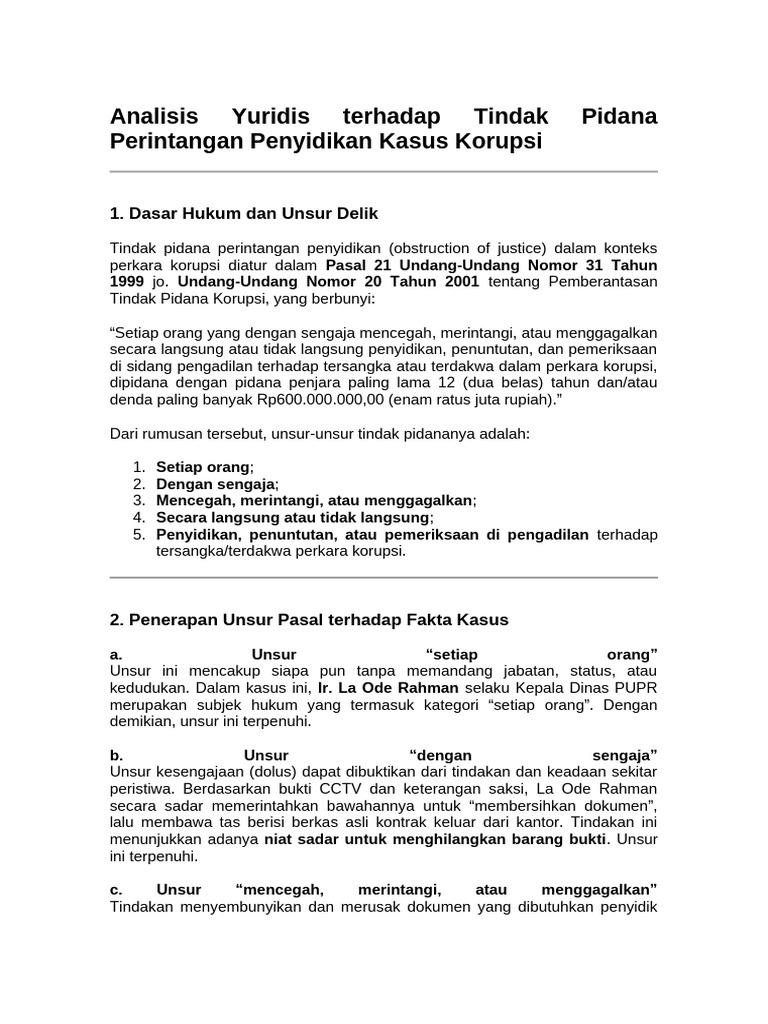 Analisis Yuridis Terhadap Tindak Pidana Perintangan Penyidikan Kasus ...