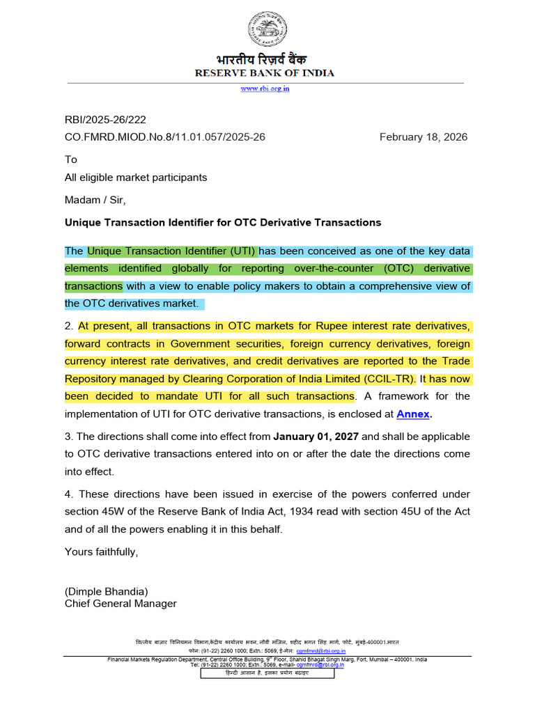 Unique Transaction Identifier For OTC Derivative Transactions | PDF ...
