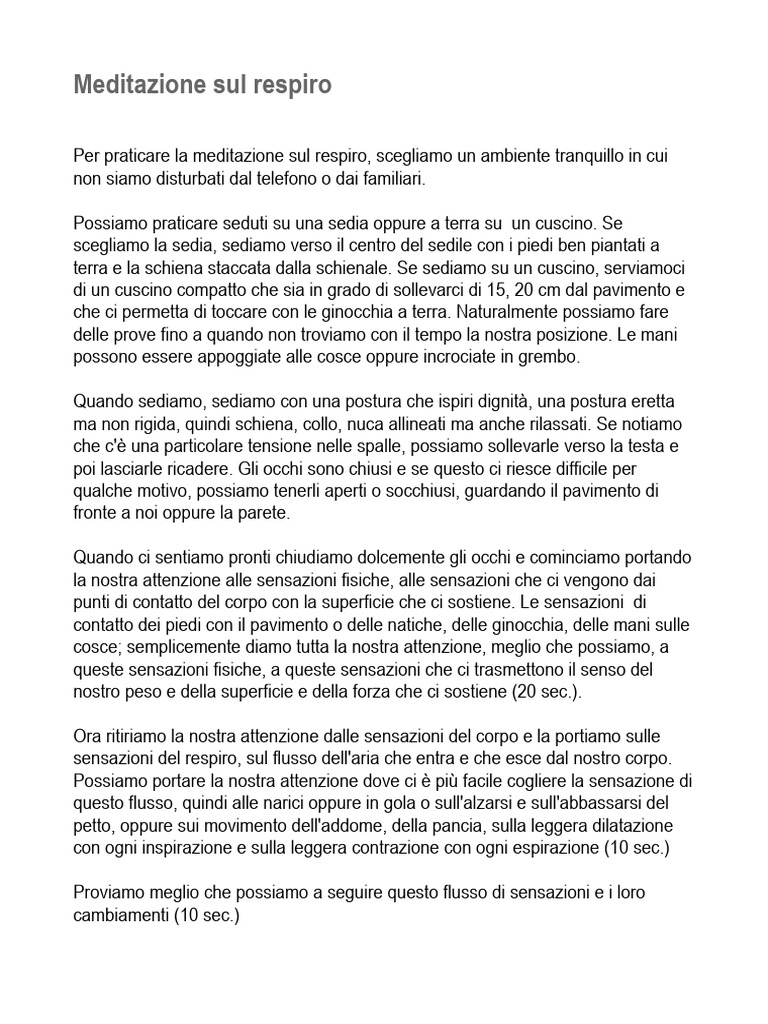 Mindfulness - Meditazione Sul Respiro | PDF