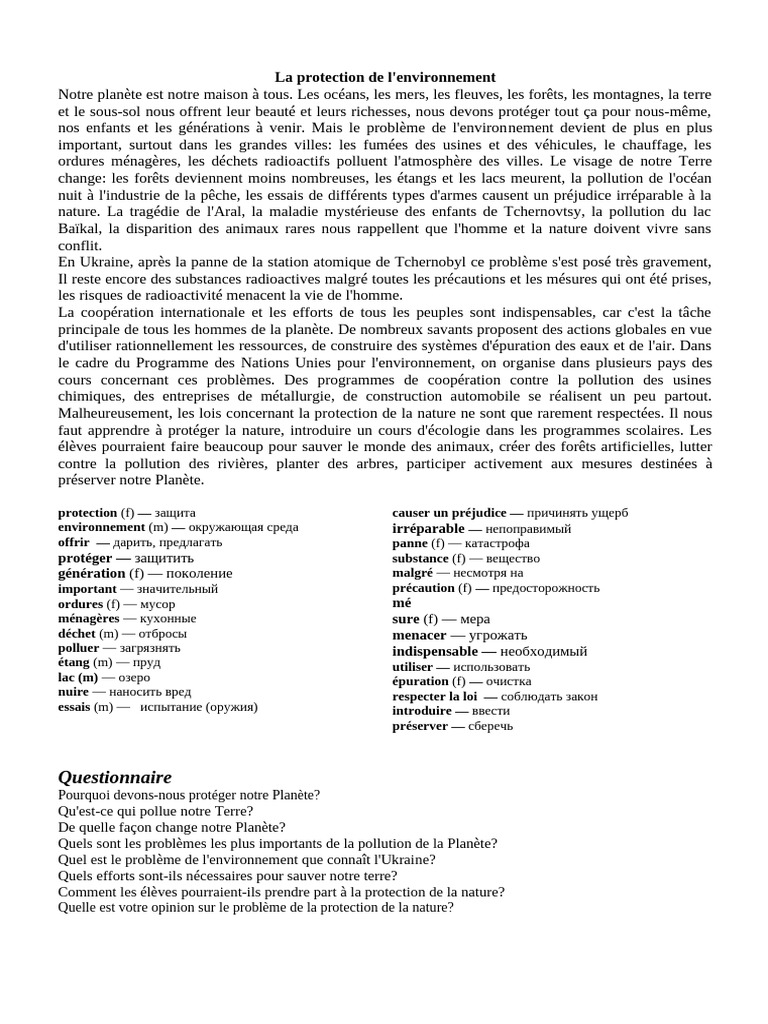 La Protection de L | PDF | Environnement naturel | la pollution